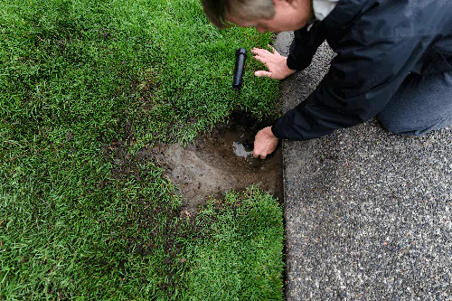 man fixing broken sprinkler