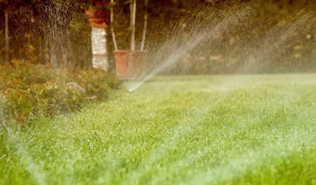 irrigation sprinkler system turned on at home