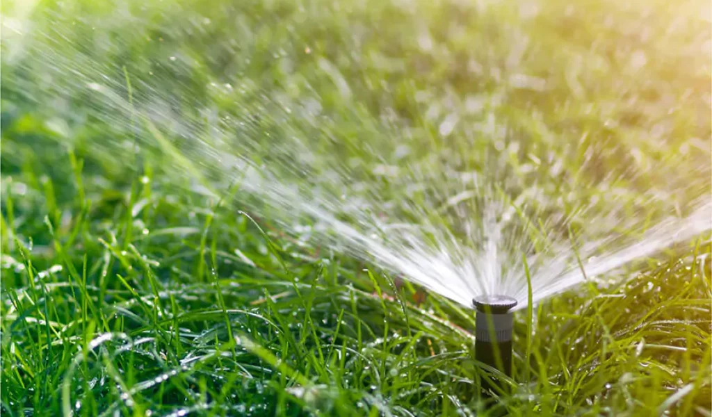 lawn water sprinkler spraying over grass